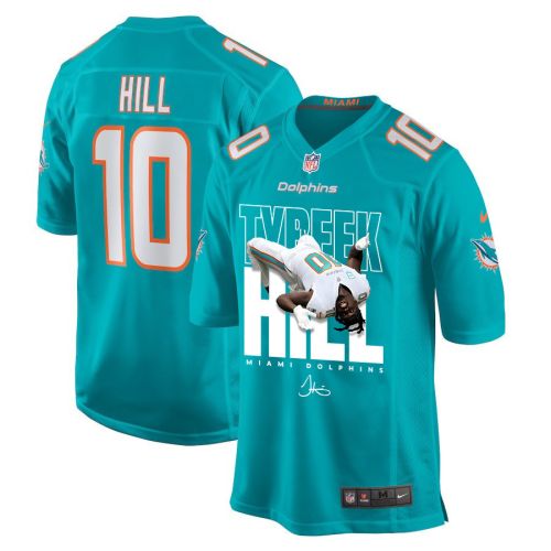 Tyreek Hill 10 Signed Miami Dolphins Cheetah Game Men Jersey - Aqua V2