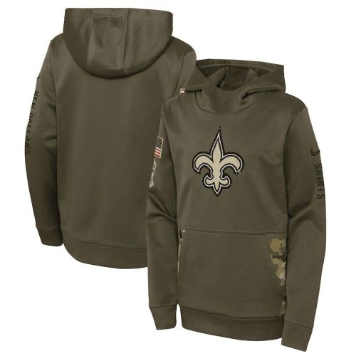 New Orleans Saints Youth 2022 Salute To Service Performance Pullover Hoodie - Olive