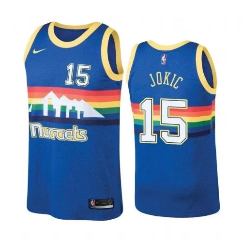 Men's Denver Nuggets 15 Nikola Jokic Hardwood Classics Blue Jersey