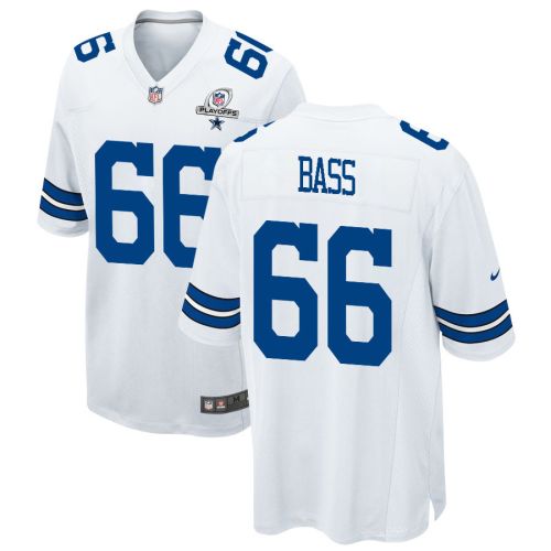 T.J. Bass 66 Dallas Cowboys 2023 Playoffs Patch Game Men Jersey - White