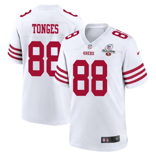 Jake Tonges 88 San Francisco 49ers 2023 Playoffs Patch Game Men Jersey - White