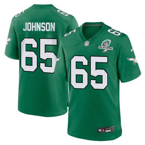 Lane Johnson 65 Philadelphia Eagles 2023 Playoffs Patch Alternate Game Men Jersey - Kelly Green