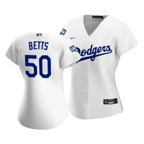 Dodgers Mookie Betts 50 2020 World Series Champions White Home Women's Jersey