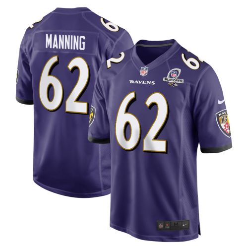 Tashawn Manning 62 Baltimore Ravens 2023 Playoffs Patch Game Men Jersey - Purple