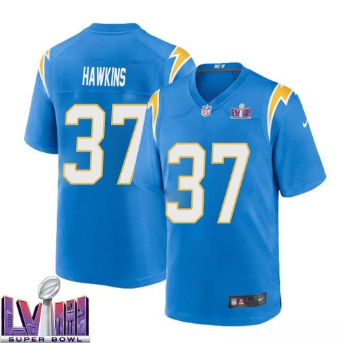 Jaylinn Hawkins 37 Los Angeles Chargers Super Bowl LVIII Men Home Game Jersey - Powder Blue