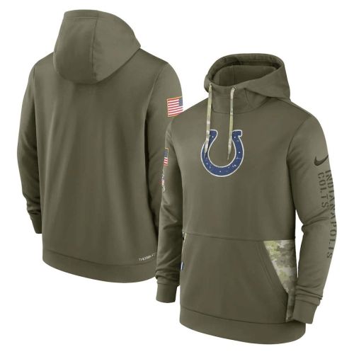 Indianapolis Colts 2022 Salute to Service Therma Performance Pullover Men Hoodie - Olive