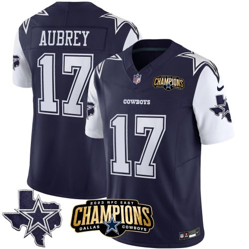 Brandon Aubrey 17 Dallas Cowboys 2023 NFC East Champions Patch Game Men Jersey - Navy