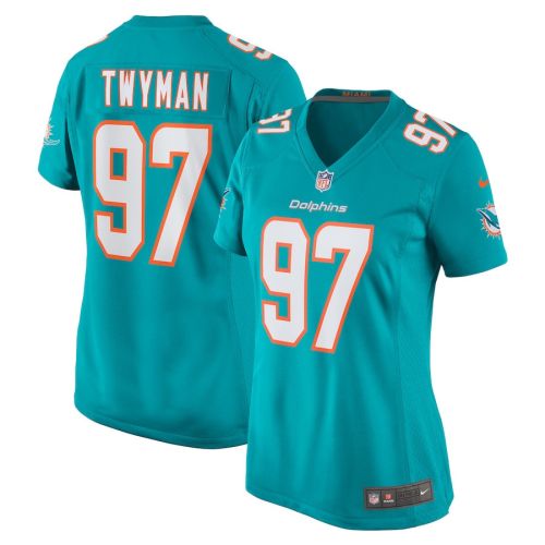 Jaylen Twyman 97 Miami Dolphins Women Home Game Jersey - Aqua