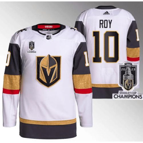 Nicolas Roy 10 Vegas Golden Knights 2023 Stanley Cup Champions Patch Breakaway Jersey - White