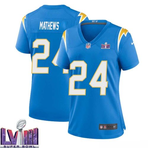 Ryan Mathews 24 Los Angeles Chargers Super Bowl LVIII Women Home Game Jersey - Powder Blue