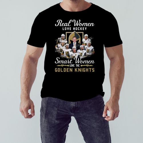 Real Women Love Hockey Smart Women Love Vegas Golden Knights Signatures T-Shirt- Black