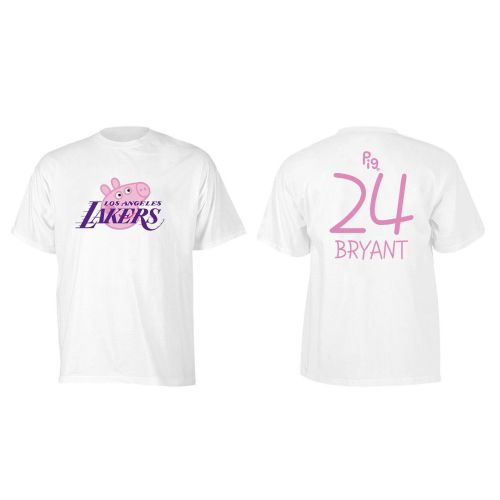 Kobe Bryant 24 Los Angeles Lakers Pig Print T-Shirt - White