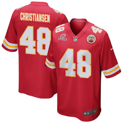 Cole Christiansen 48 Kansas City Chiefs 2023 Playoffs Patch Game Men Jersey - Red