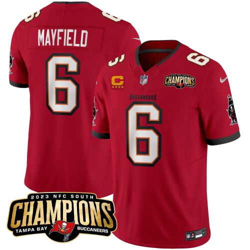 Baker Mayfield 6 Tampa Bay Buccaneers 2023 NFC South Champions Patch Game Men Jersey - Red