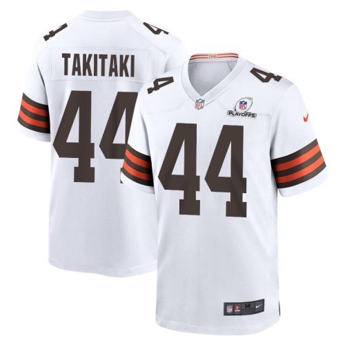 Sione Takitaki 44 Cleveland Browns 2023 Playoffs Patch Game Men Jersey - White