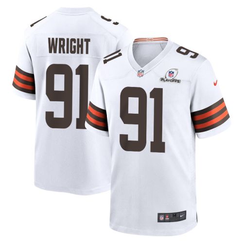 Alex Wright 91 Cleveland Browns 2023 Playoffs Patch Game Men Jersey - White