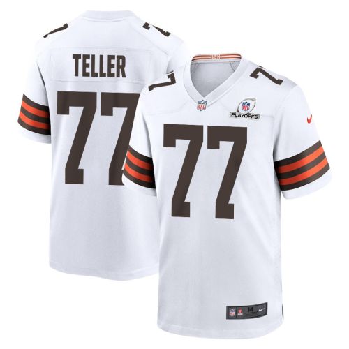 Wyatt Teller 77 Cleveland Browns 2023 Playoffs Patch Game Men Jersey - White