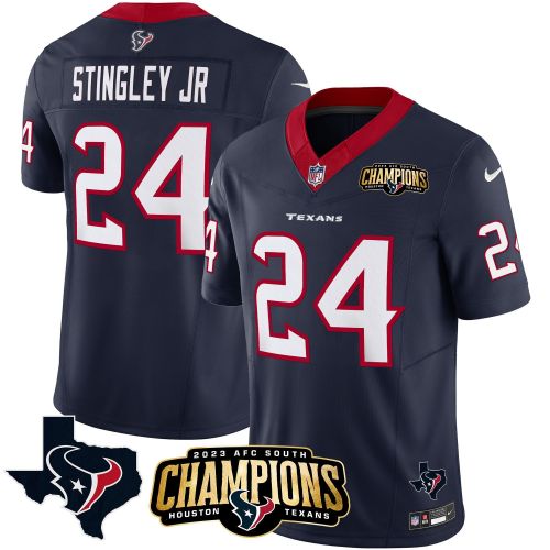 Derek Stingley Jr. 24 Houston Texans 2023 AFC South Champions Patch Game Men Jersey - Navy