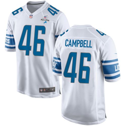 Jack Campbell 46 Detroit Lions 2023 Playoffs Patch Game Men Jersey - White