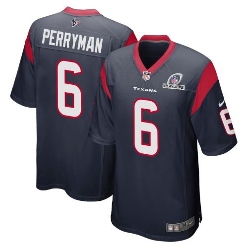 Denzel Perryman 6 Houston Texans 2023 Playoffs Patch Game Men Jersey - Navy