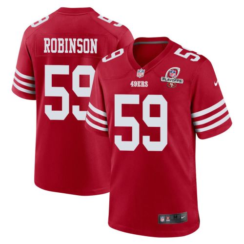 Curtis Robinson 59 San Francisco 49ers 2023 Playoffs Patch Game Men Jersey - Scarlet