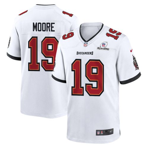 David Moore 19 Tampa Bay Buccaneers 2023 Playoffs Patch Game Men Jersey - White