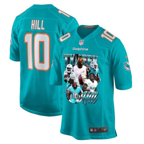 Tyreek Hill 10 Signed Miami Dolphins Cheetah Game Men Jersey - Aqua