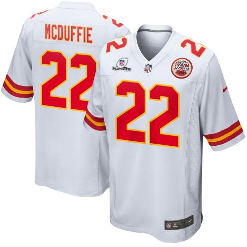 Trent McDuffie 22 Kansas City Chiefs 2023 Playoffs Patch Game Men Jersey - White