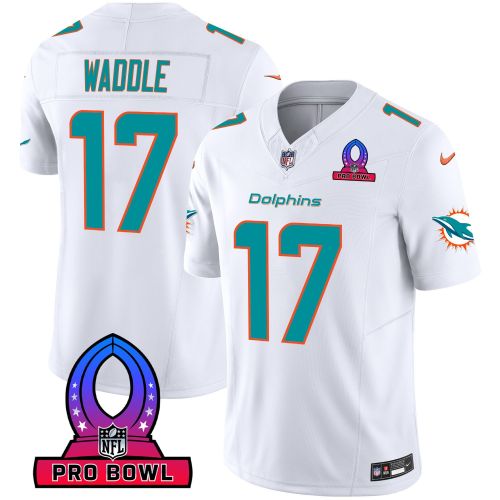 Jaylen Waddle 17 Miami Dolphins 2024 Pro Bowl Patch Game Men Jersey - White