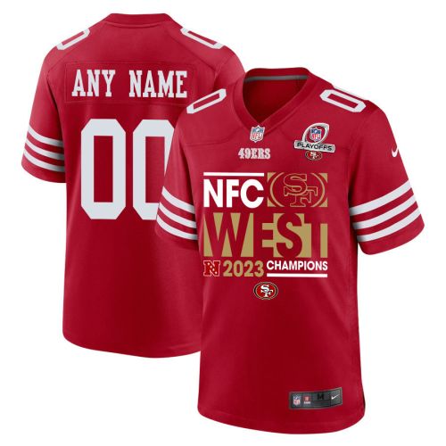 San Francisco 49ers 2023 NFC West Champions Game Men Custom Jersey - Scarlet