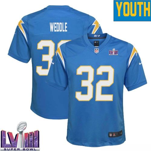 Eric Weddle 32 Los Angeles Chargers Super Bowl LVIII YOUTH Home Game Jersey - Powder Blue