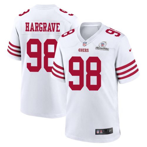 Javon Hargrave 98 San Francisco 49ers 2024 Divisional Patch Game Men Jersey - White