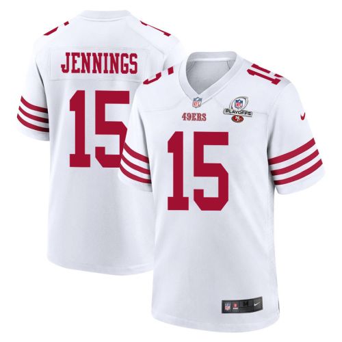 Jauan Jennings 15 San Francisco 49ers 2023 Playoffs Patch Game Men Jersey - White