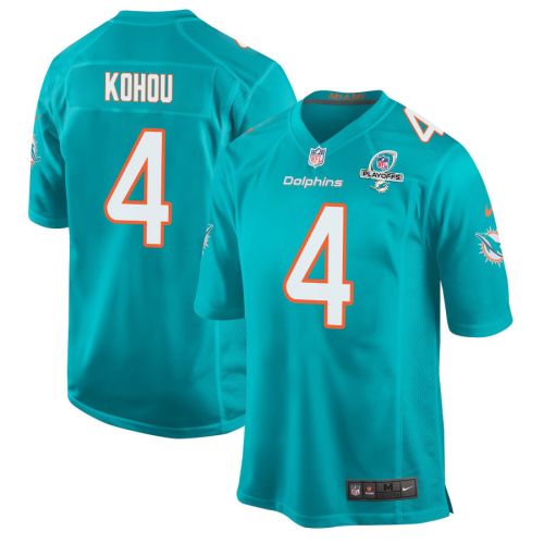 Kader Kohou 4 Miami Dolphins 2023 Playoffs Patch Game Men Jersey - Aqua