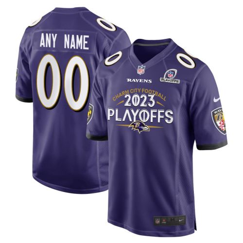 Baltimore Ravens Charm City Football 2023 Playoffs Game Men Custom Jersey - Purple