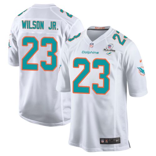 Jeff Wilson Jr.� 23 Miami Dolphins 2023 Playoffs Patch Game Men Jersey - White