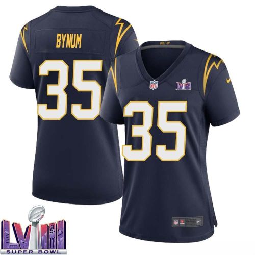 Terrell Bynum 35 Los Angeles Chargers Super Bowl LVIII Women Alternate Game Jersey - Navy