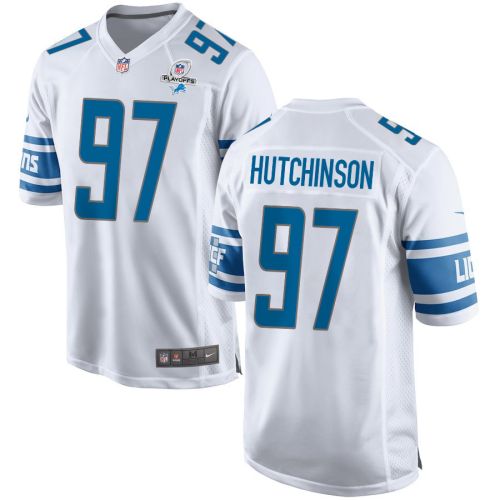 Aidan Hutchinson 97 Detroit Lions 2023 Playoffs Patch Game Men Jersey - White