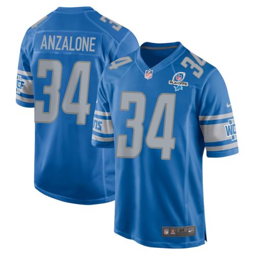 Alex Anzalone 34 Detroit Lions 2023 Playoffs Patch Game Men Jersey - Blue