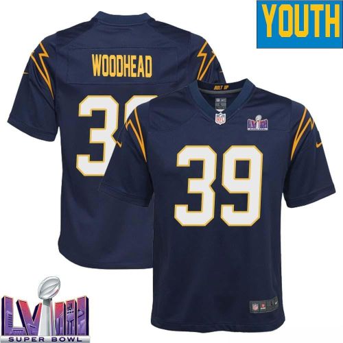 Danny Woodhead 39 Los Angeles Chargers Super Bowl LVIII YOUTH Alternate Game Jersey - Navy