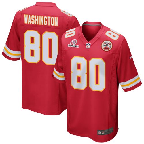 Montrell Washington 80 Kansas City Chiefs 2024 Divisional Patch Game Men Jersey - Red