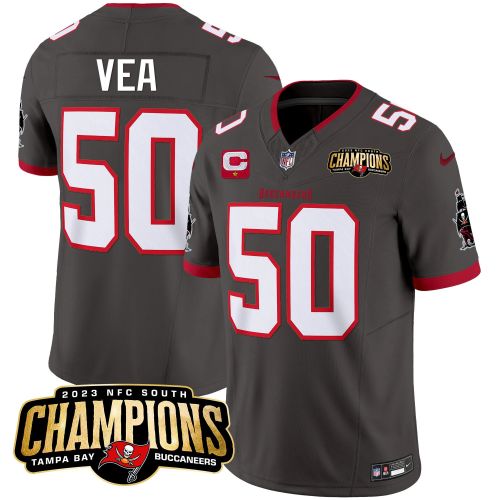 Vita Vea 50 Tampa Bay Buccaneers 2023 NFC South Champions Patch Game Men Jersey - Pewter