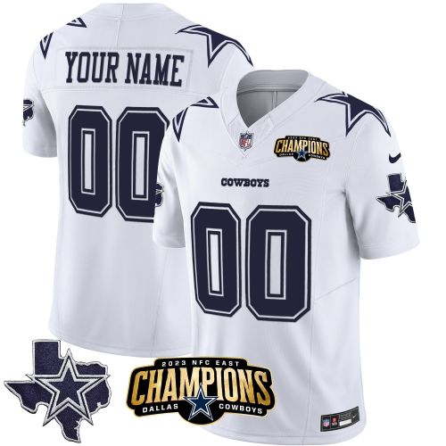 Dallas Cowboys 2023 NFC East Champions Patch Game Custom Men Jersey - White