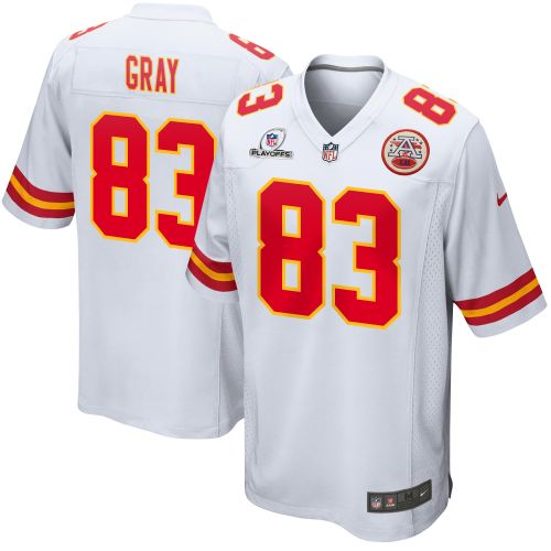 Noah Gray 83 Kansas City Chiefs 2023 Playoffs Patch Game Men Jersey - White