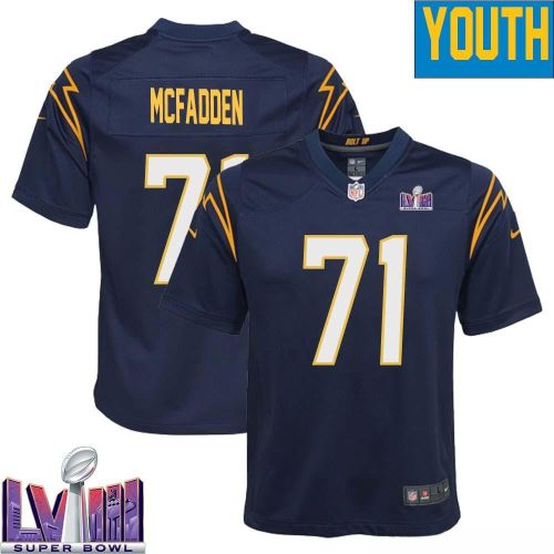 Jordan McFadden 71 Los Angeles Chargers Super Bowl LVIII YOUTH Alternate Game Jersey - Navy