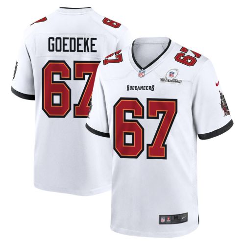 Luke Goedeke 67 Tampa Bay Buccaneers 2024 Divisional Patch Game Men Jersey - White