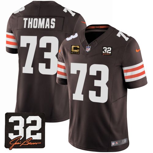 Joe Thomas 73 Cleveland Browns Jim Brown Memorial Patch Game Men Jersey - Brown