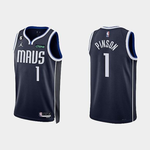 Dallas Mavericks 1 Theo Pinson 2022-23 Statement Edition Navy Men Jersey