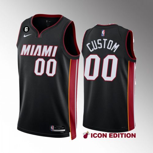 Miami Heat Custom 00 2022-23 Icon Edition Black Jersey NO.6 Patch