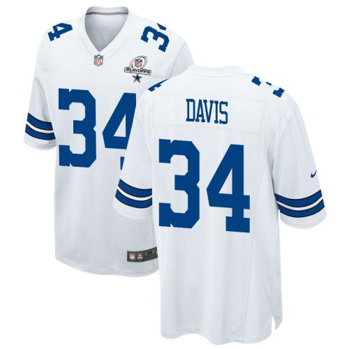 Malik Davis 34 Dallas Cowboys 2023 Playoffs Patch Game Men Jersey - White